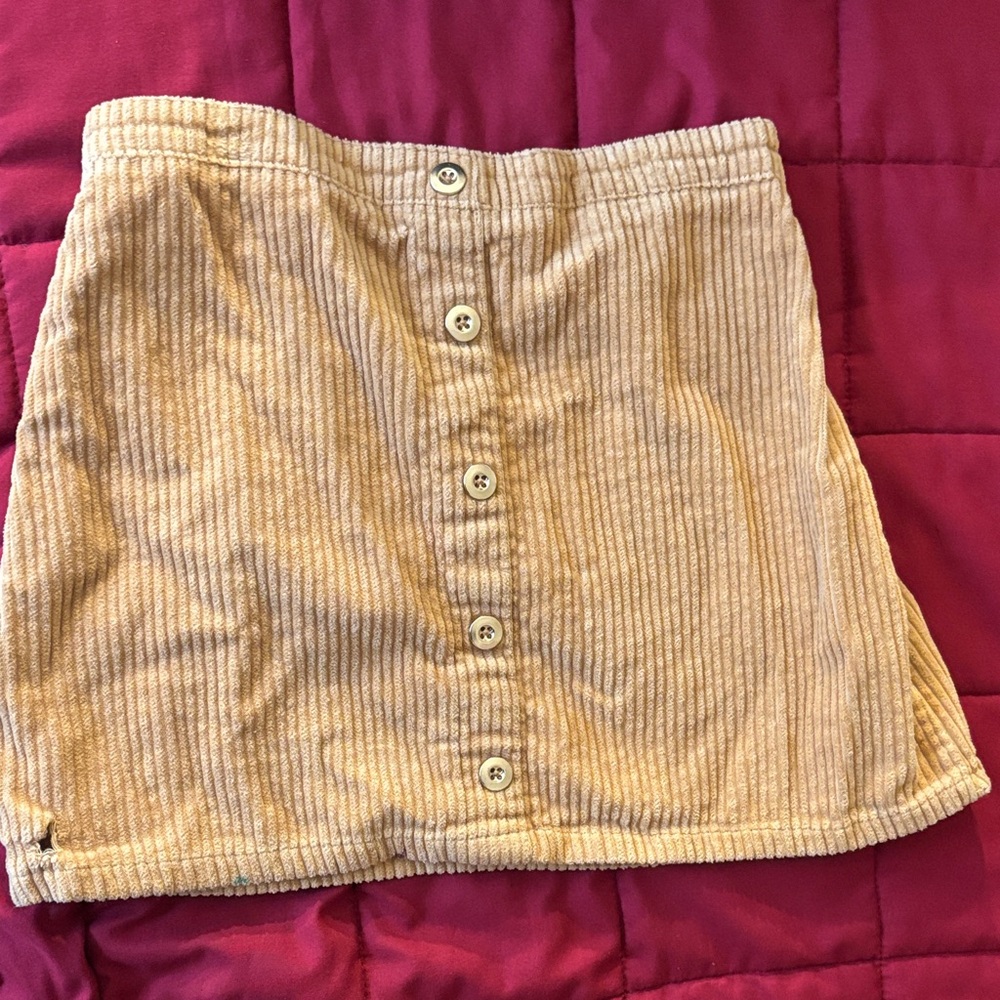 Beige Button-Up Corduroy Skirt